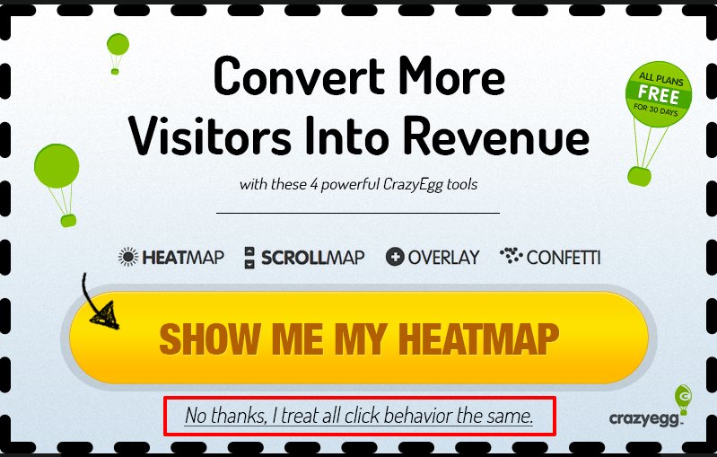 saying no to CrazyEgg's heatmap offer is a little here pop up on CrazyEgg's website